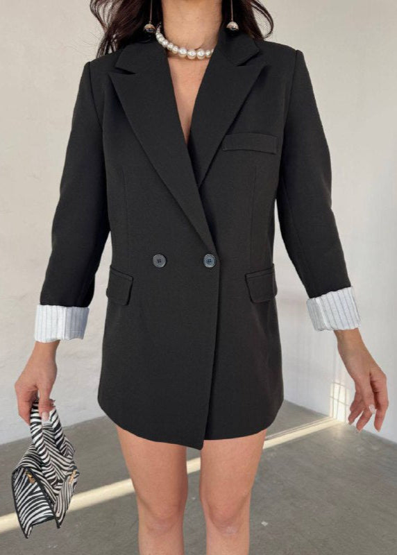 Veste blazer doublée à boutons croisés - Noir