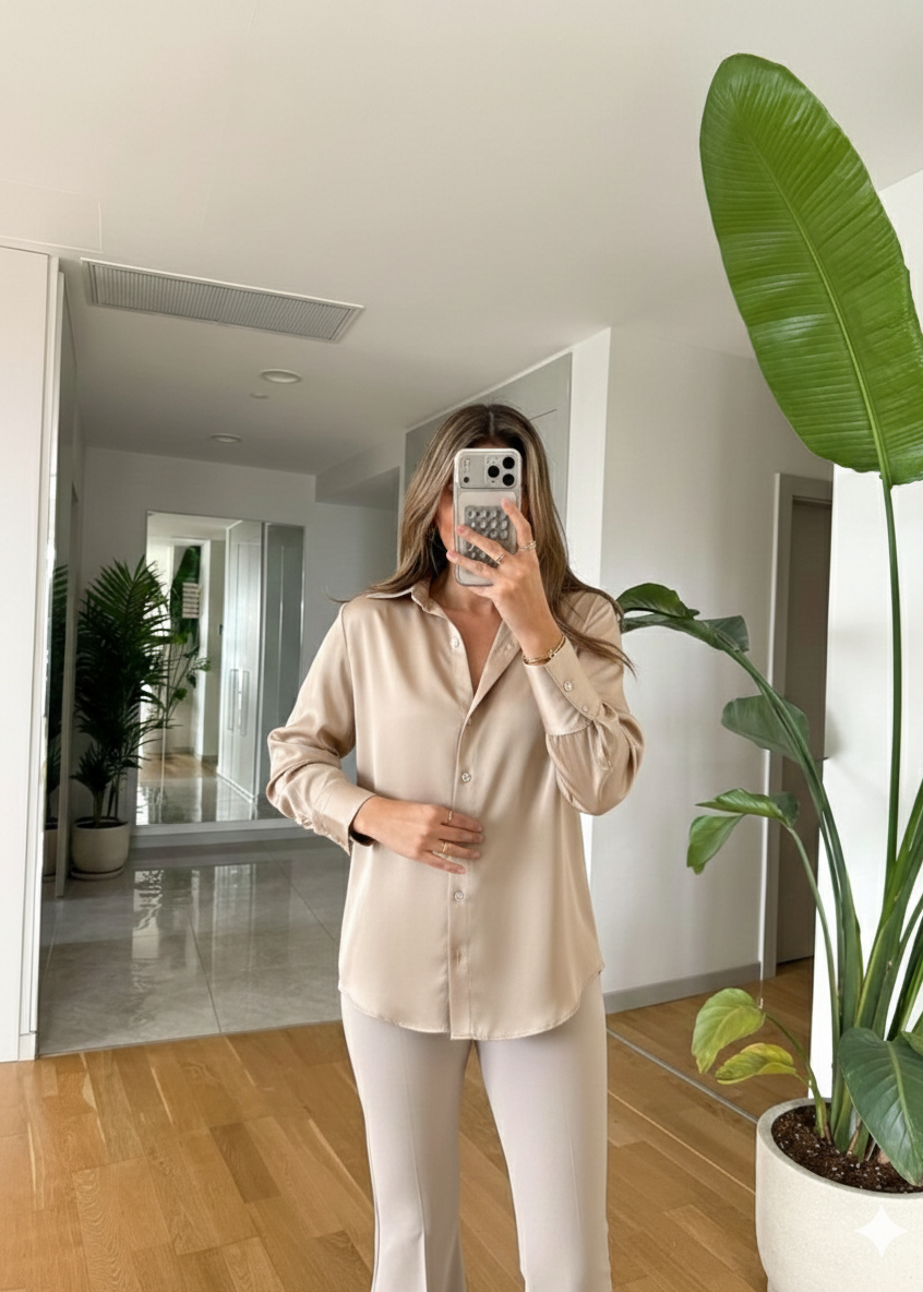 Chemise satiné - Beige Minéral