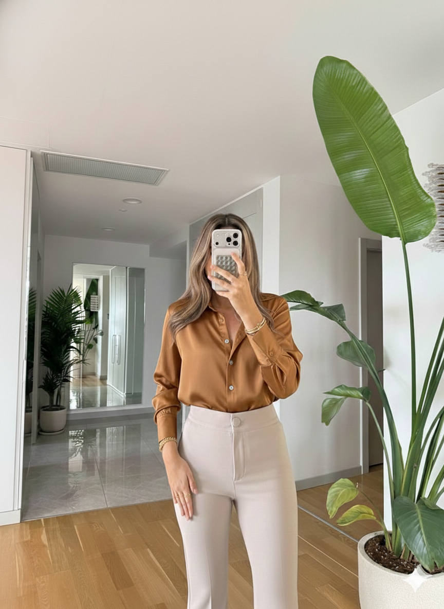 Chemise satiné - Camel