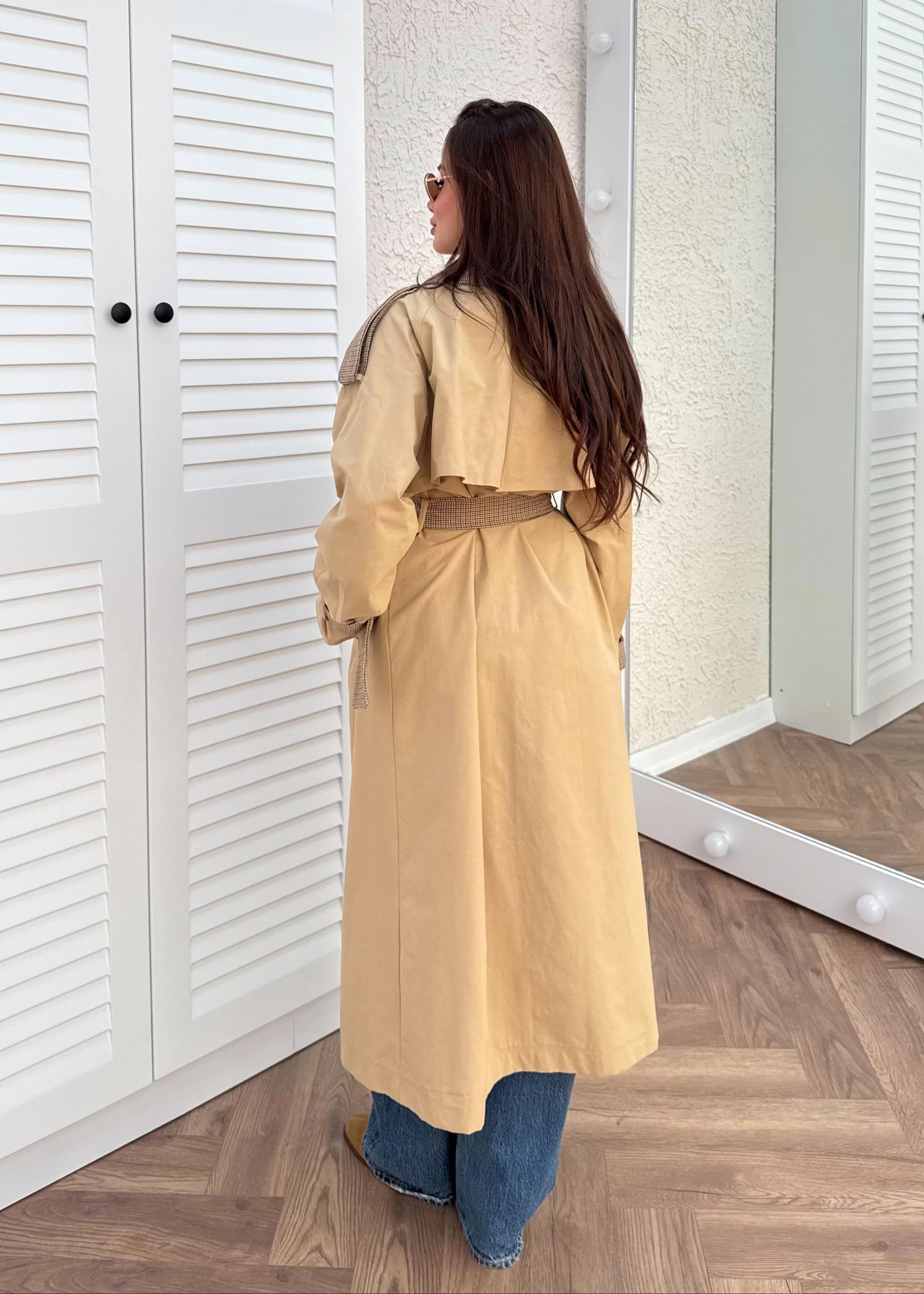 Trench-Coat à carreaux structurel - Camel