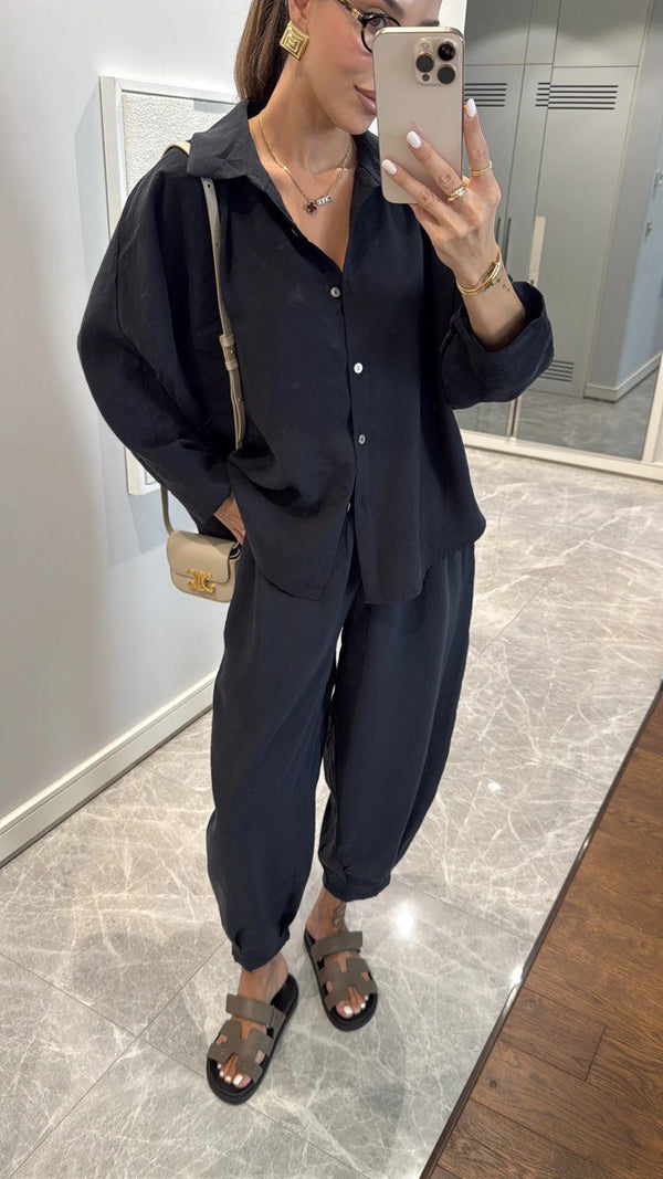 Ensemble Chemise Oversize & Pantalon Ample Noir