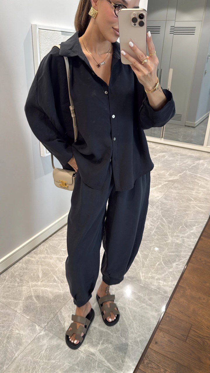 Ensemble Chemise Oversize & Pantalon Ample Noir