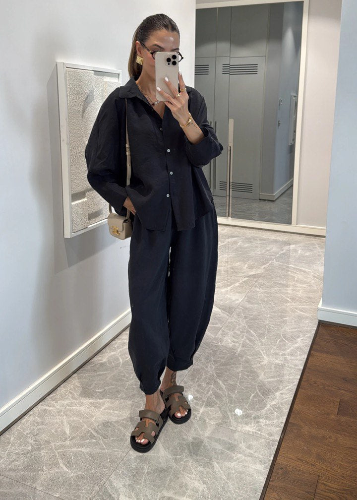 Ensemble Chemise Oversize & Pantalon Ample Noir
