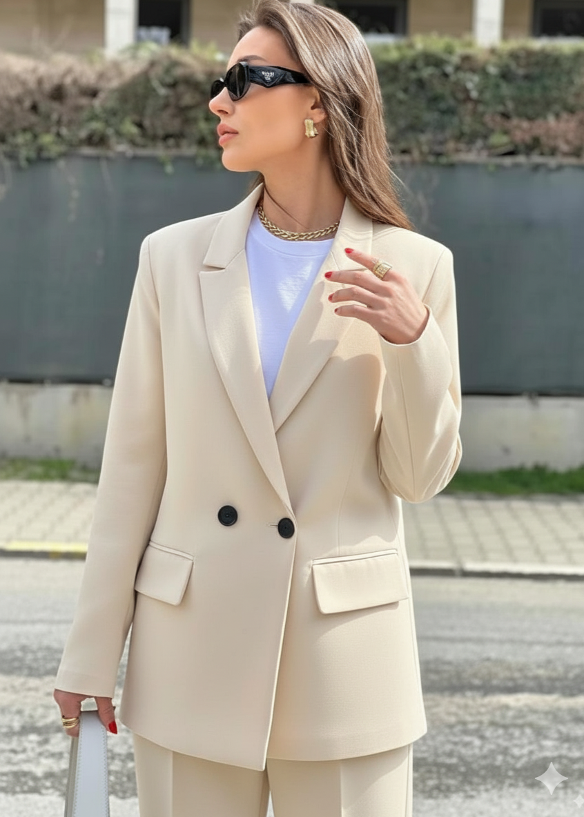ensemble tailleur créme chic et elegant 