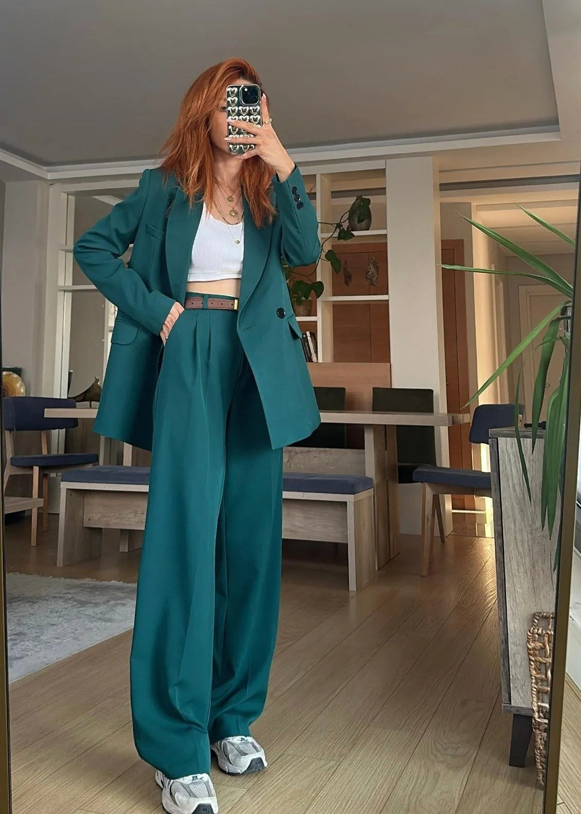 Ensemble tailleur à veste croisée - Vert foncé