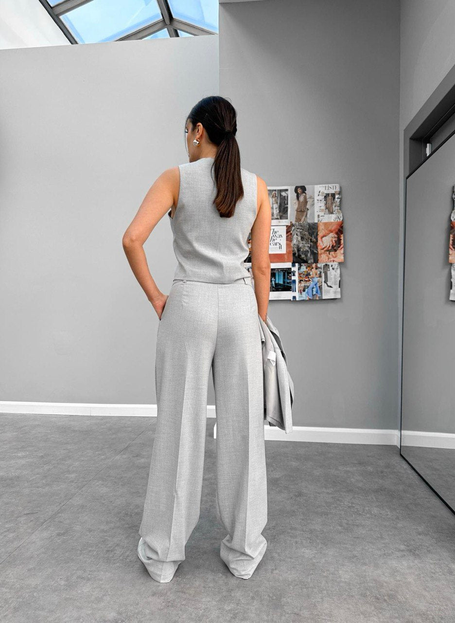ensemble tailleur gris acier chic 3 pieces 