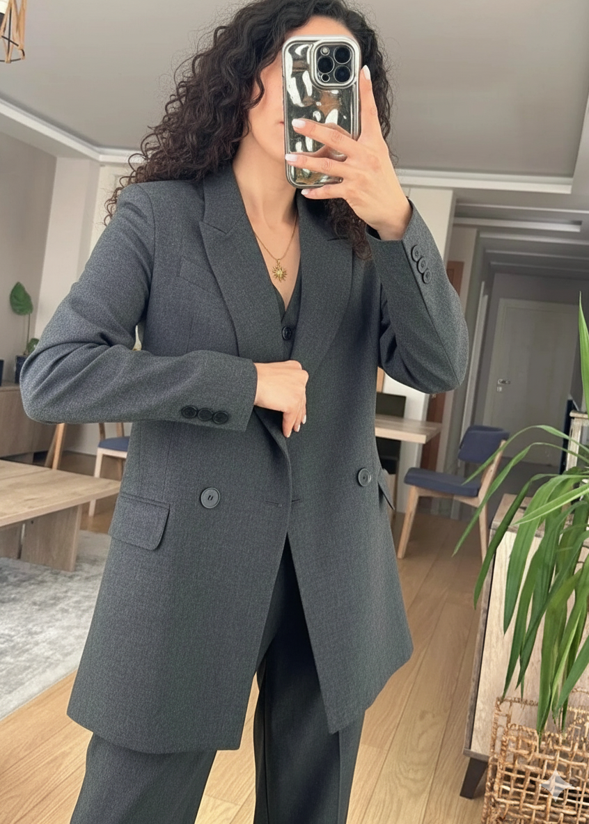 Ensemble tailleur gris ardoise / 3 pièces