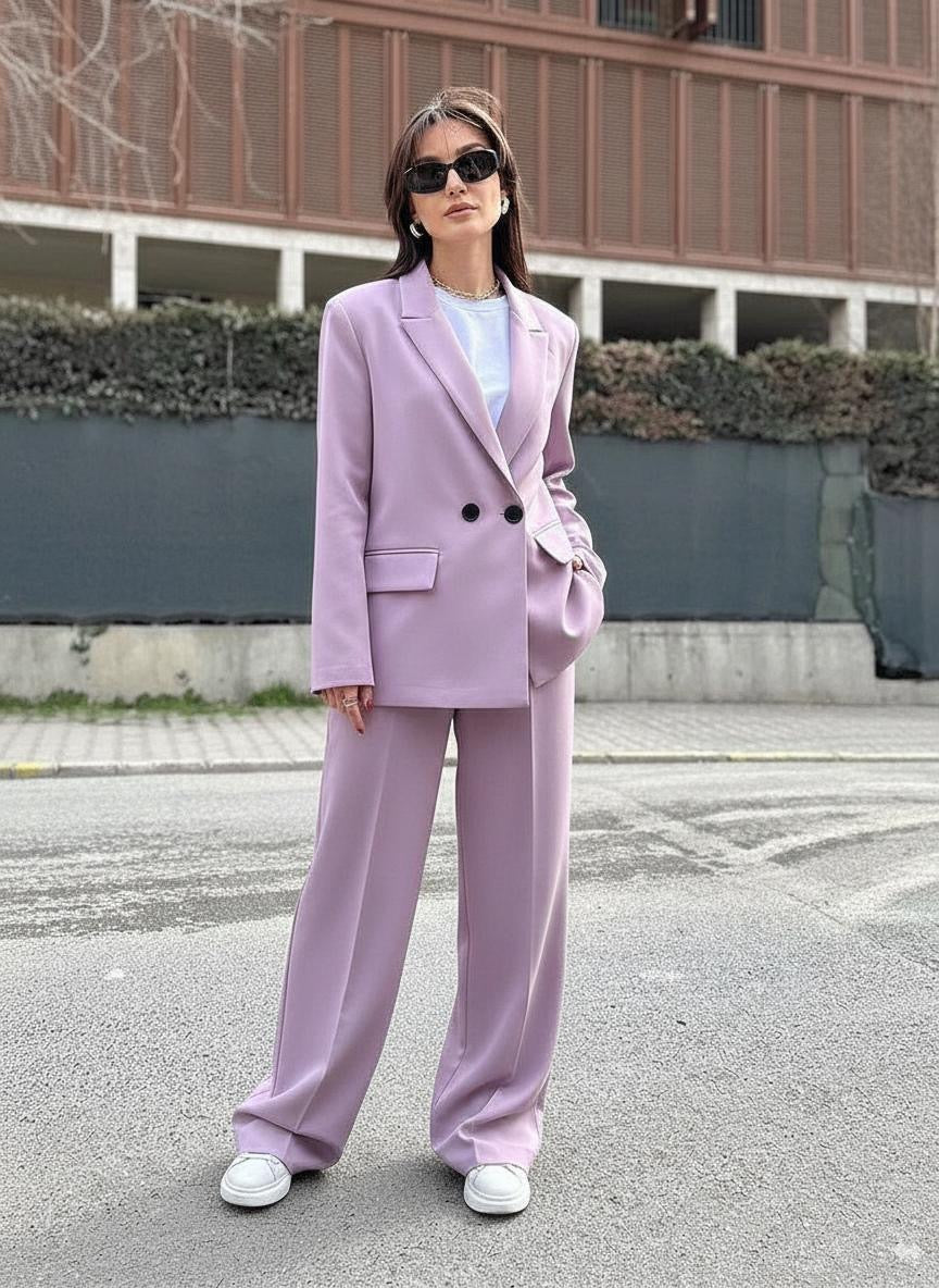 Ensemble tailleur mauve clair chic  