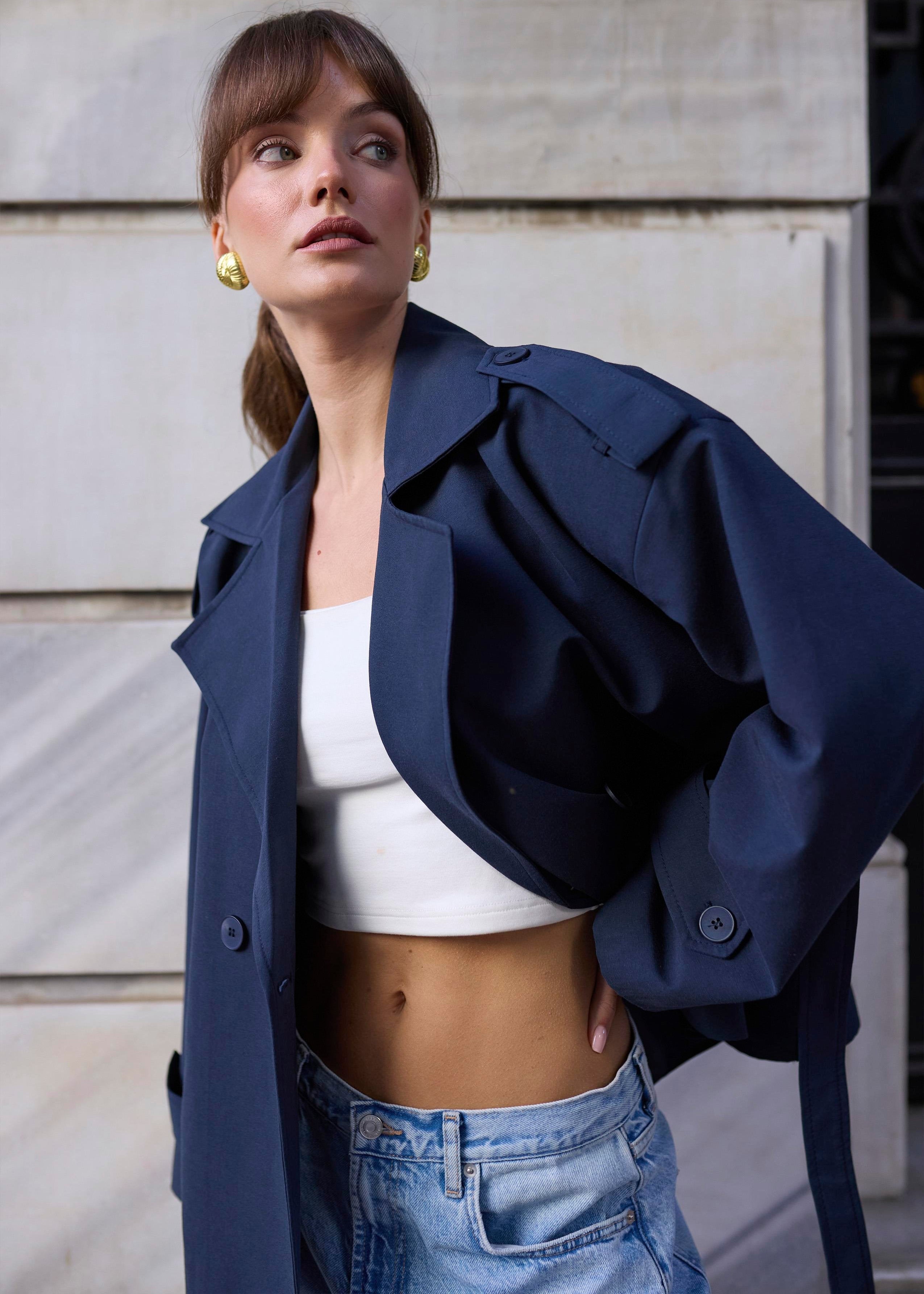 Trench Court Ceinturé - Bleu marine