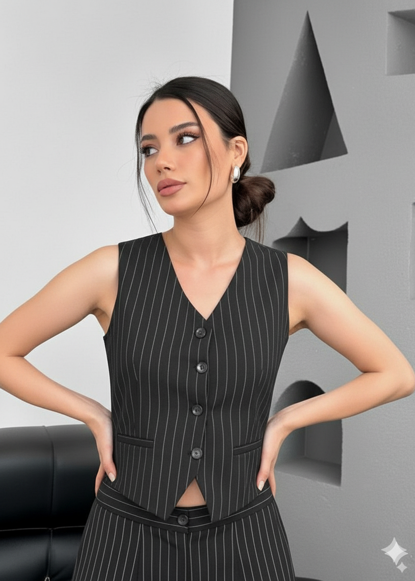 gilet femme sans manches

gilet de costume femme

gilet élégant pour bureau

tenue professionnelle féminine

gilet habillé pour femme

ensemble tailleur femme moderne

mode workwear femme