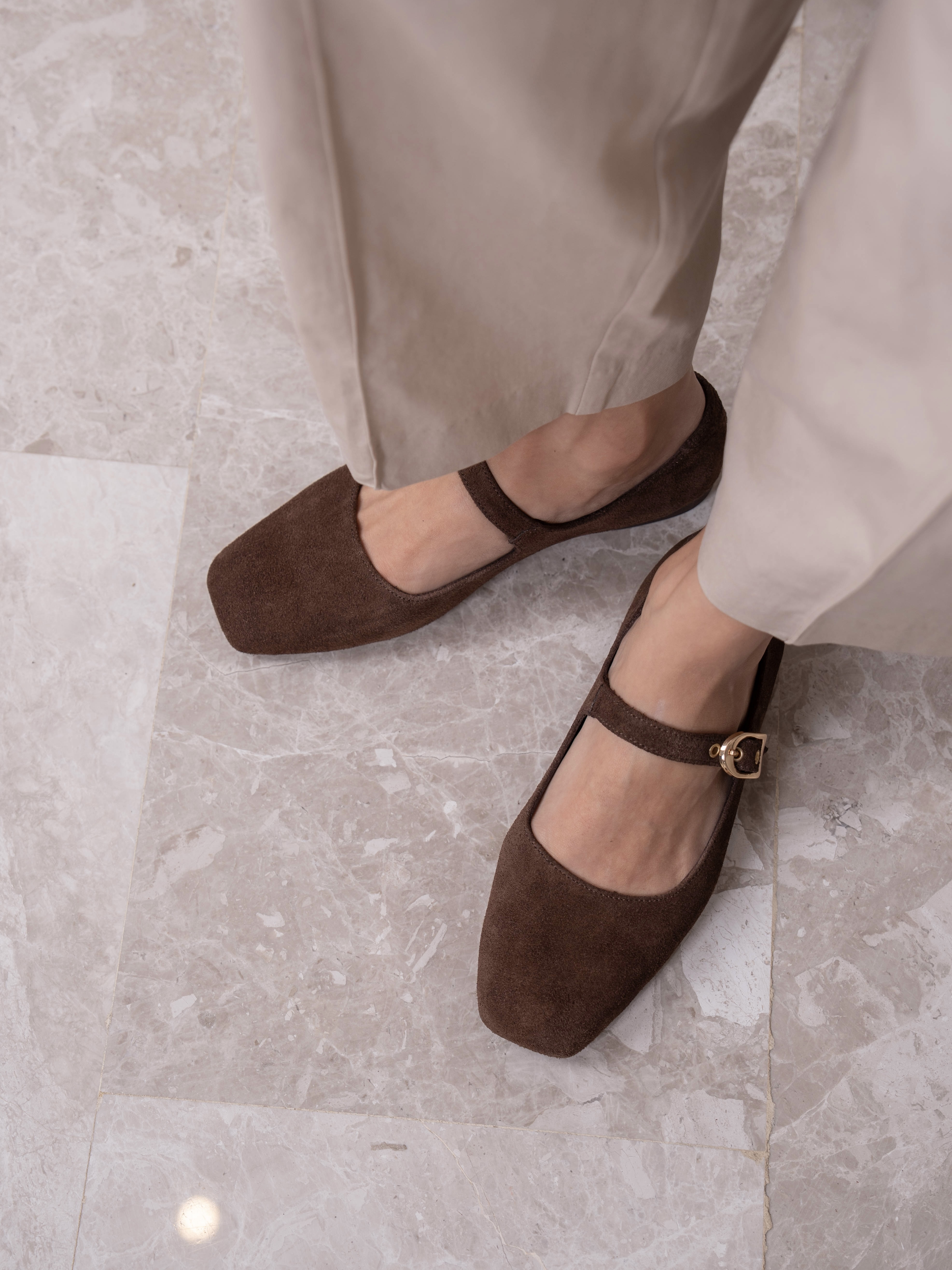 Ballerines Mary Jane en daim – Chocolat Velours