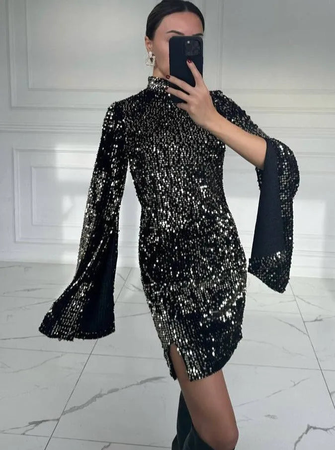 Mini robe à paillettes argentée