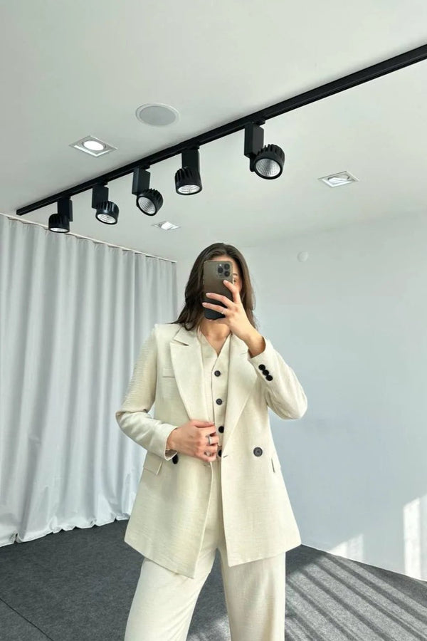 Ensemble Tailleur beige clair / 2 pièces veste et pantalon