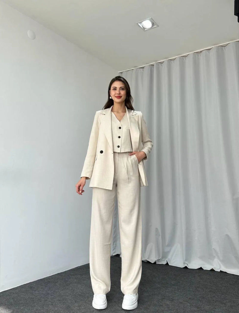 Ensemble Tailleur beige clair / 2 pièces veste et pantalon