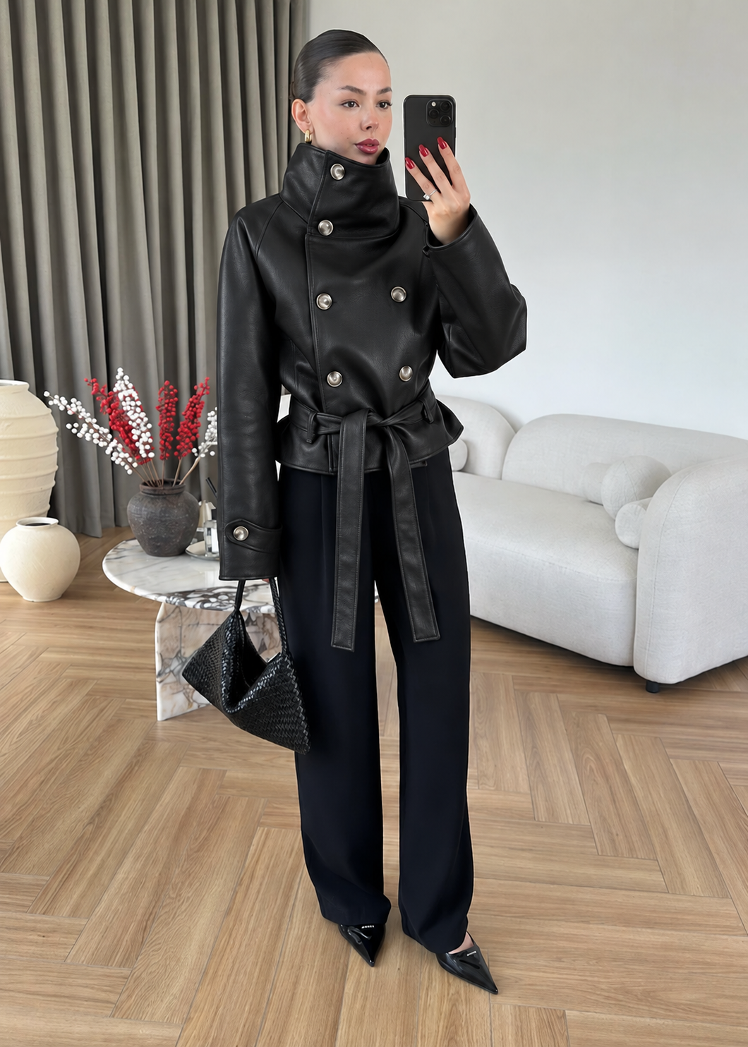 Veste Ceinturée Kaï — Noir Effet Cuir