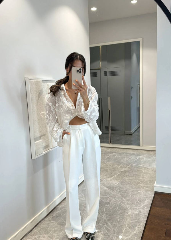 Pantalon Palazzo Fluide Blanc
