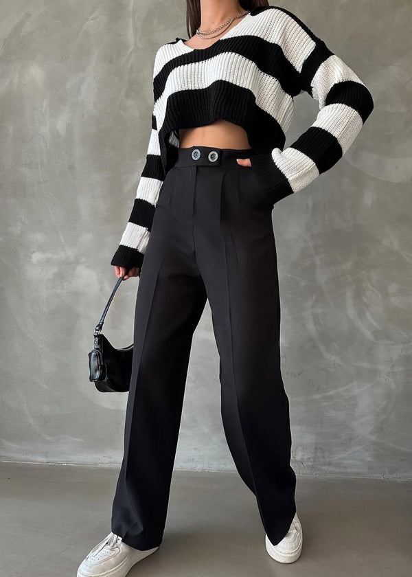 Pantalon Palazzo Taille Haute élégant - Noir