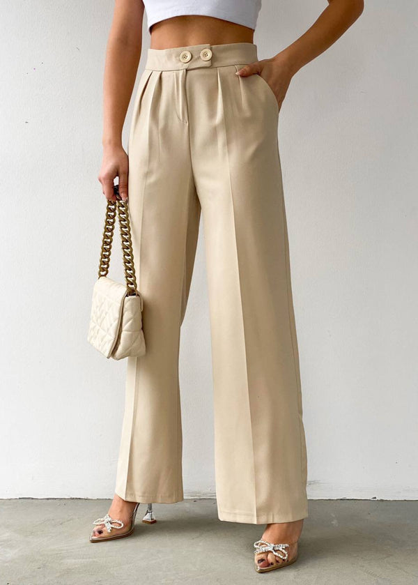 Pantalon Palazzo Taille Haute élégant - Crème