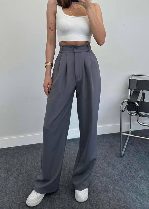 Pantalon palazzo taille haute - Gris foncé