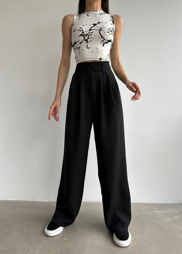 Pantalon Palazzo avec Scratch - Noir