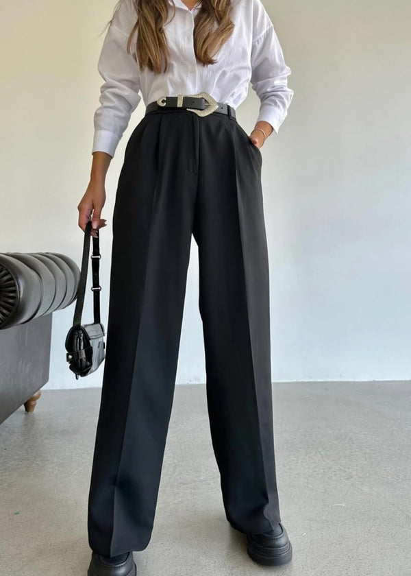 Pantalon palazzo taille haute - Noir