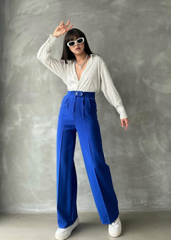 Pantalon Palazzo Taille Haute élégant - Bleu roi