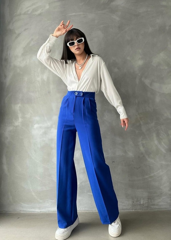 Pantalon Palazzo Taille Haute élégant - Bleu roi