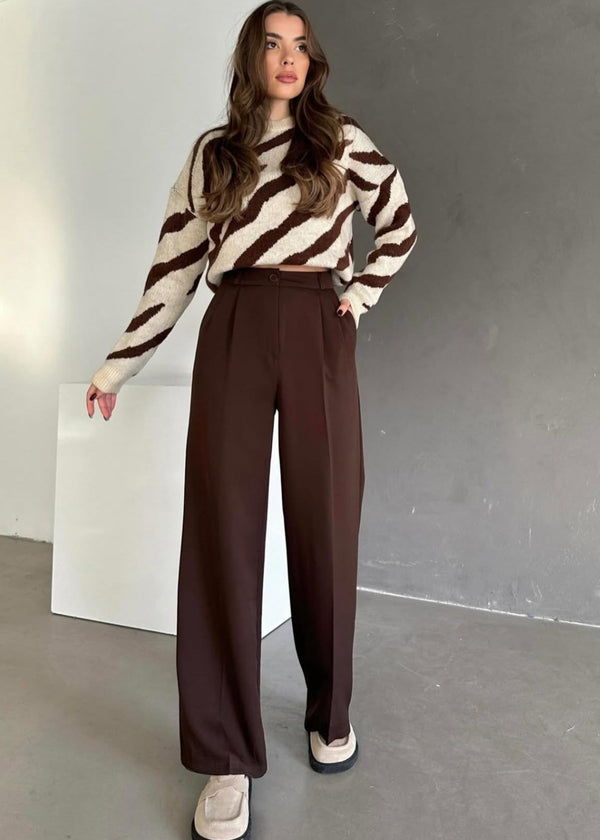 Pantalon Palazzo taille haute - Marron
