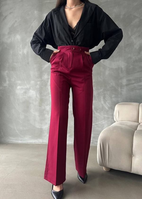 Pantalon Palazzo Taille Haute élégant - Rouge Brique