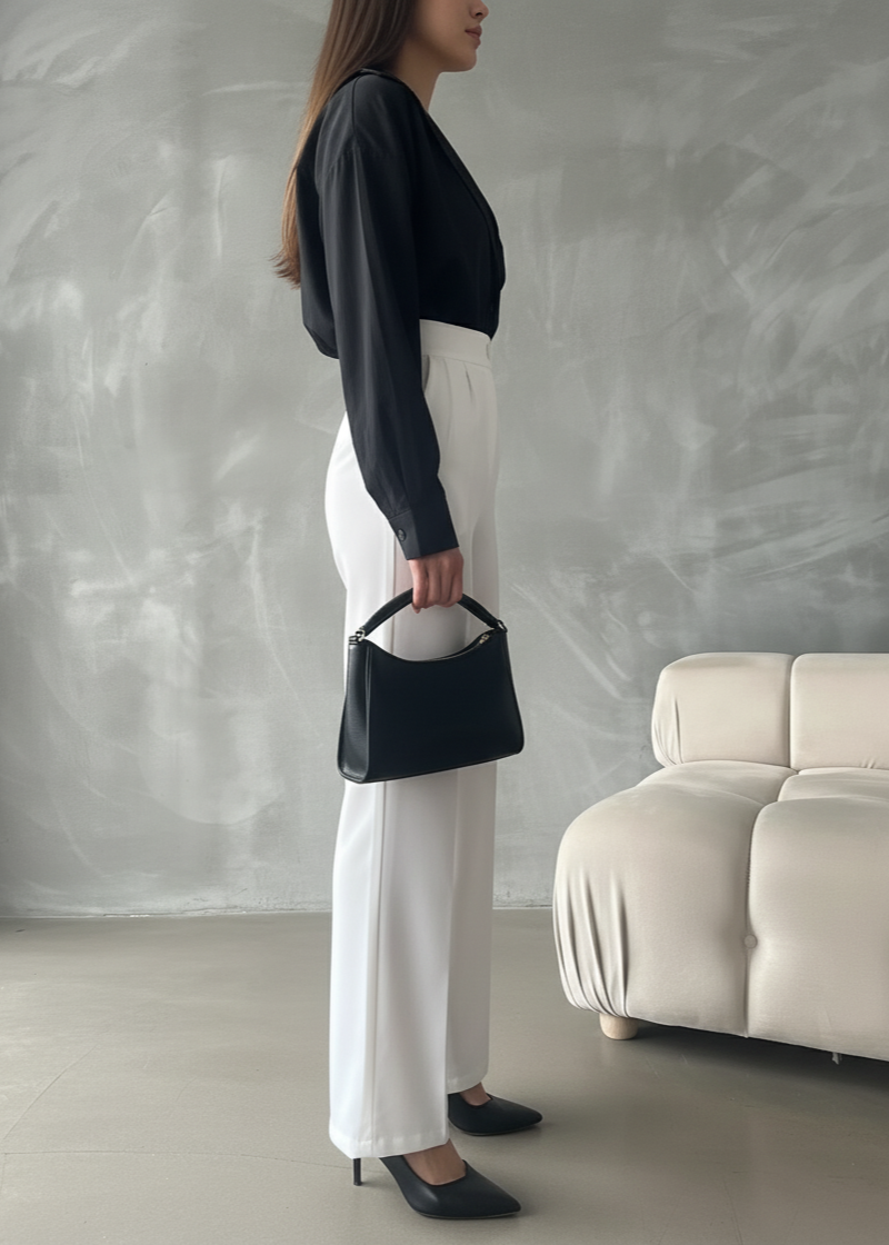 Pantalon Palazzo Taille Haute élégant - Blanc