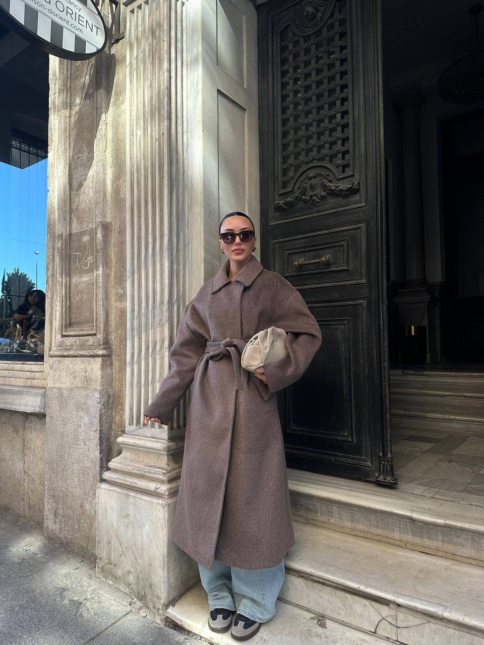 Manteau long oversize ceinturé - Marron taupe