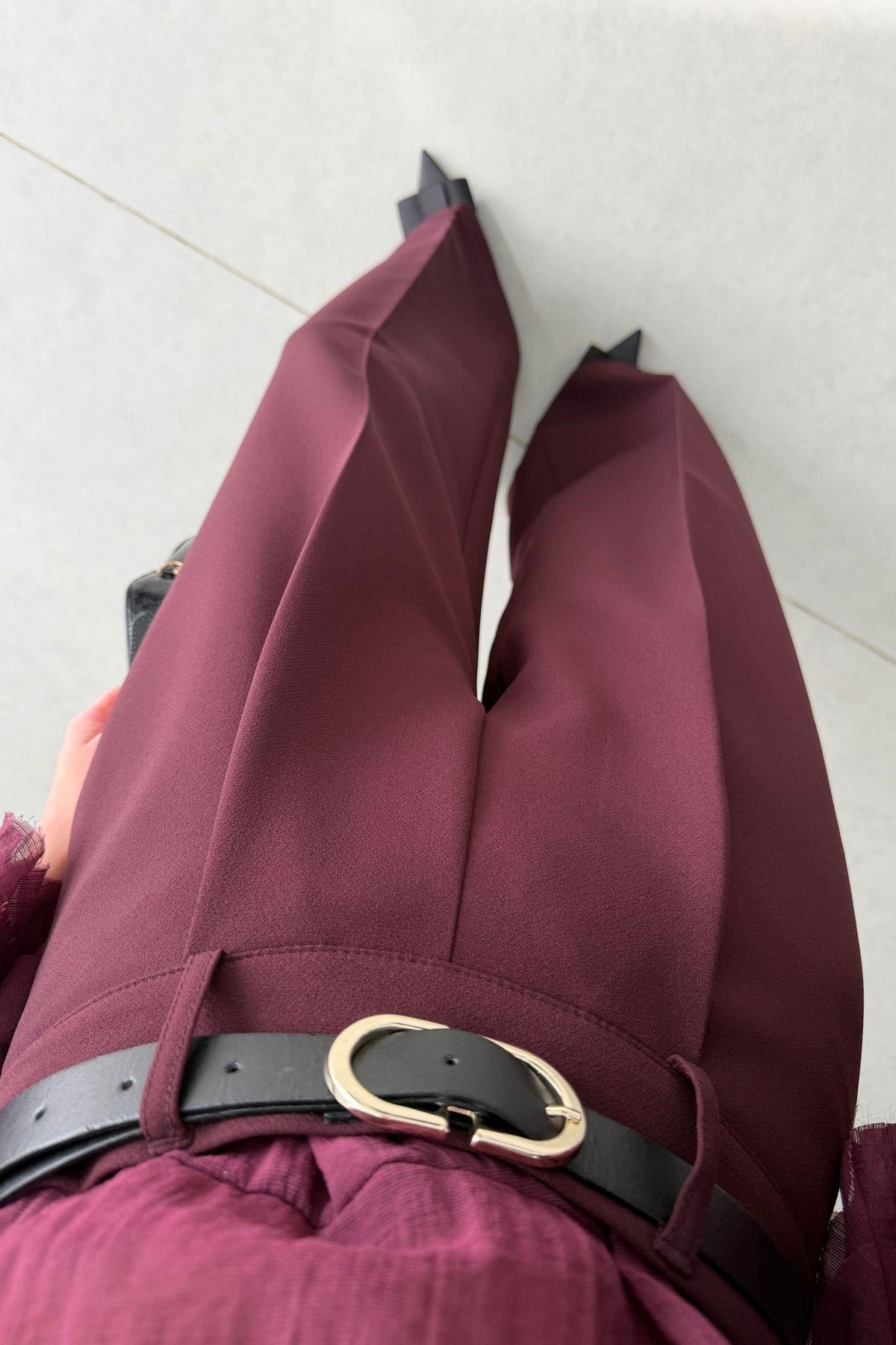 Pantalon Palazzo Taille Haute — Prune Élégant.
