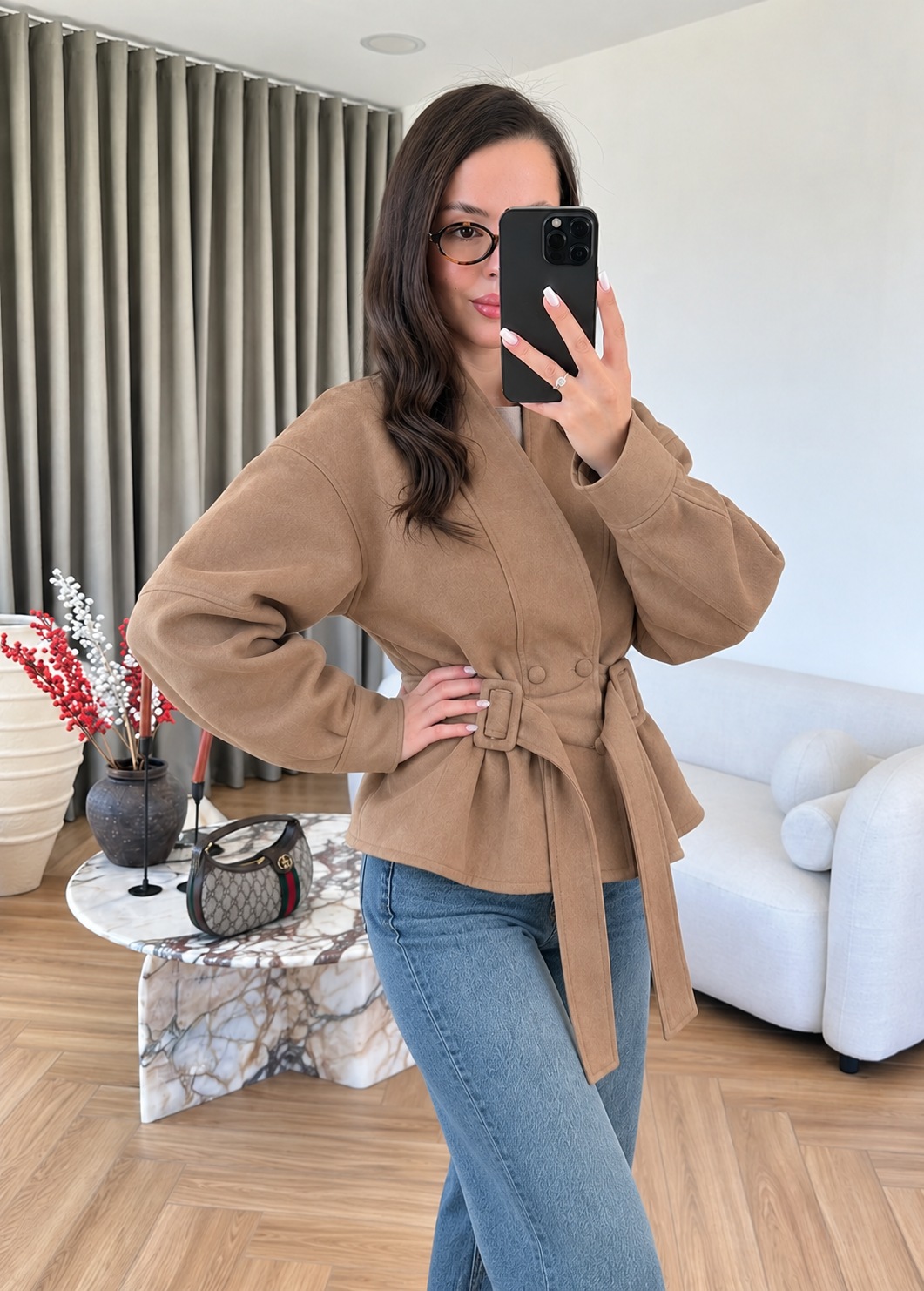 Veste en Daim Freya — Tabac