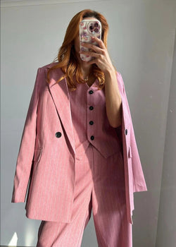 Ensemble tailleur rayé rose clair 3 pièces