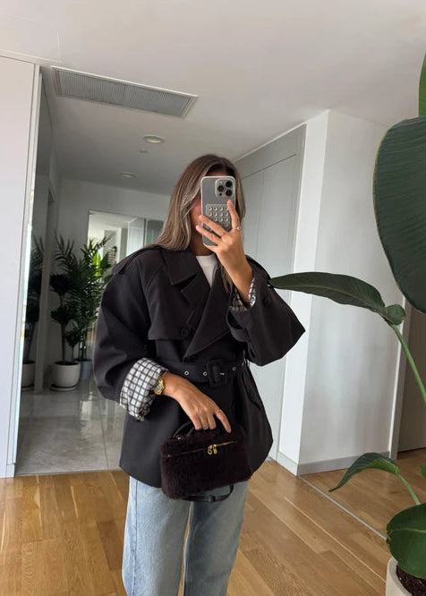 Trench-Coat court ceinturé - Noir