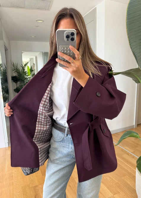 Trench-coat court ceinturé - Bordeaux