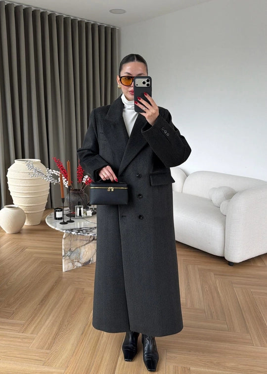 Manteau Long Sienna — Anthracite à Chevrons