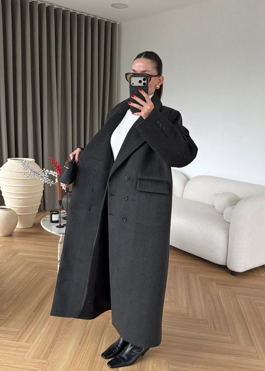 Manteau Long Sienna — Anthracite à Chevrons