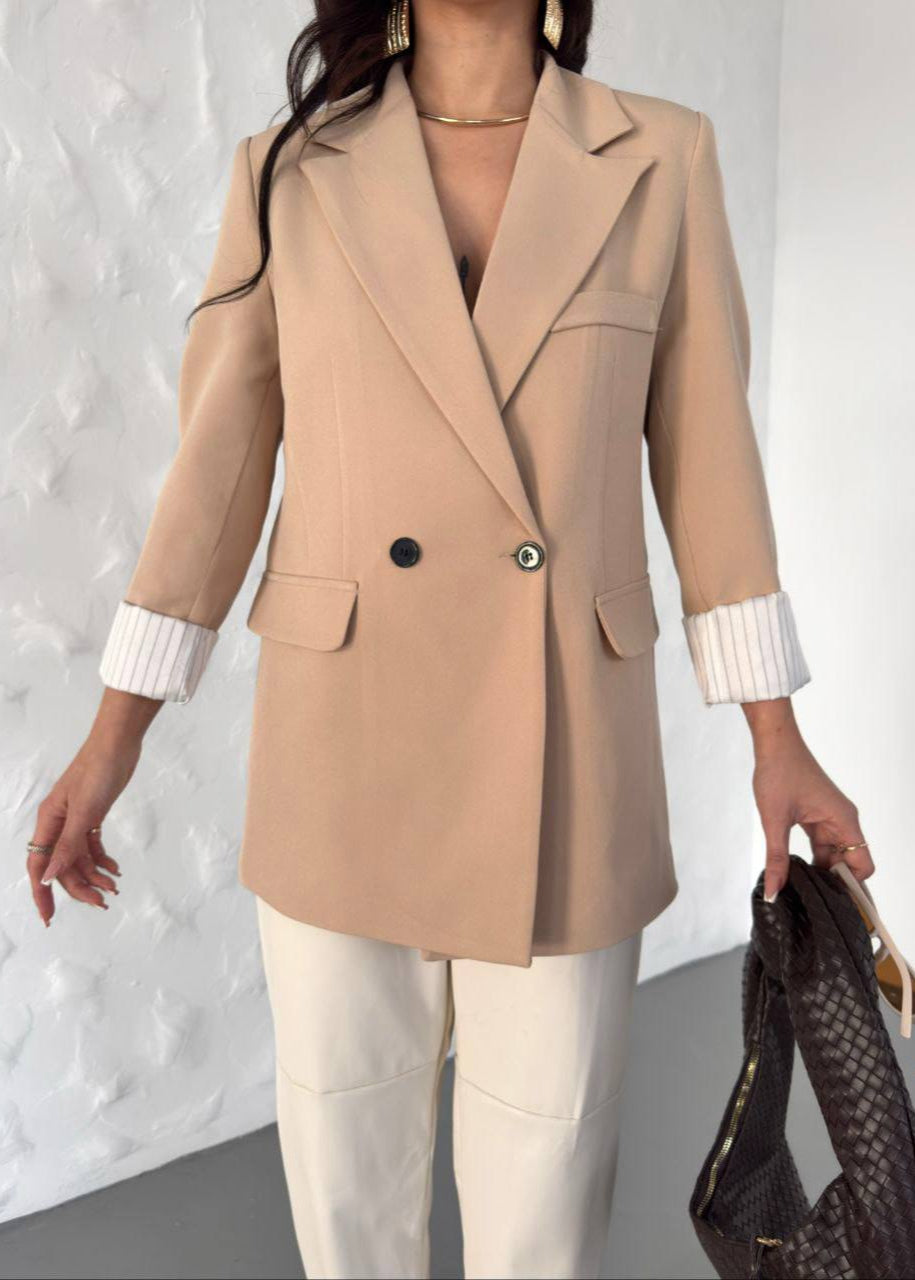 veste blazer doublée à boutons croisés - Camel