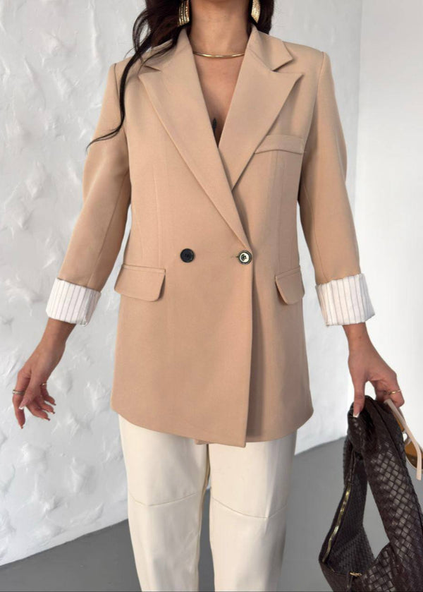 veste blazer doublée à boutons croisés - Camel