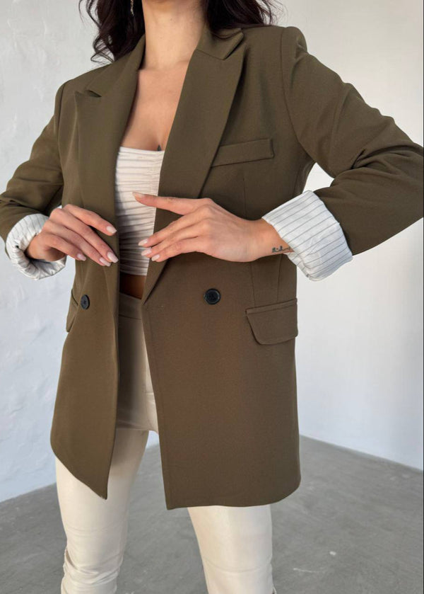 Veste blazer doublée à boutons croisés - Kaki
