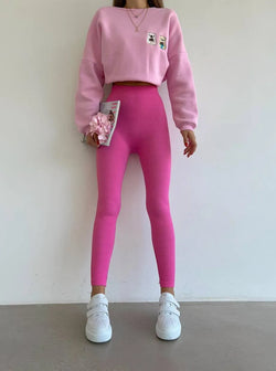 Legging / rose, gris et mauve.