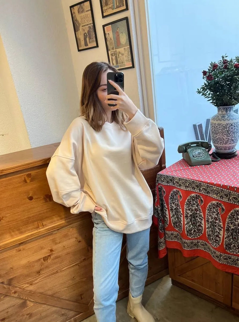 sweatshirt over size basique Blanc / Crème.